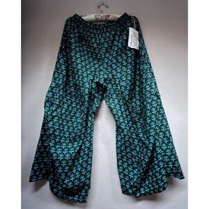 V BO M Bohemian Gypsy Pants High Rise Wide-Leg One Size Cotton Black Blue Print